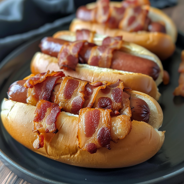 Easy Air Fryer Bacon Wrapped Hot Dogs