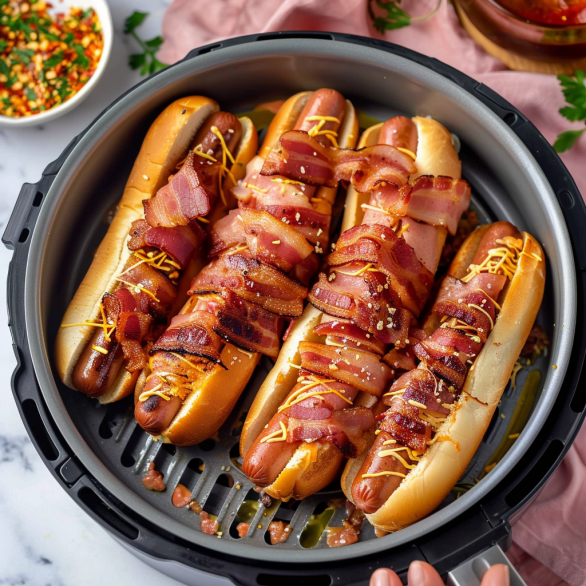 Easy Air Fryer Bacon Wrapped Hot Dogs