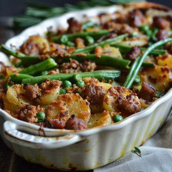 Easy Savory Sausage Green Bean Potato Casserole