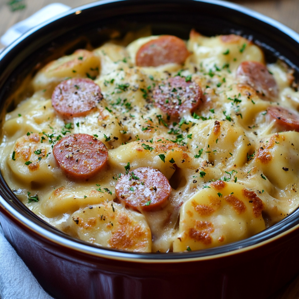 Easy Crockpot Pierogi Casserole with Kielbasa