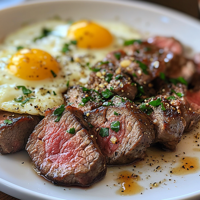 Easy Garlic Steak Bites and Eggs for Breakfast