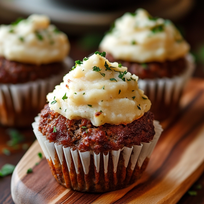 Easy Meatloaf Cupcakes with Whipped Potato Topping