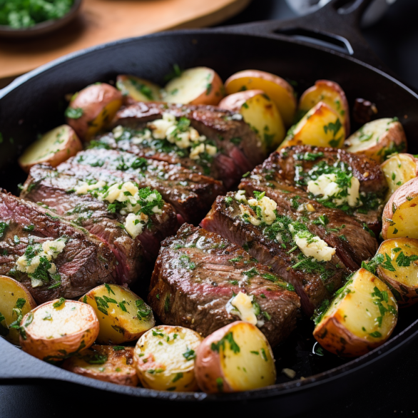 Easy Skillet Steak with Garlic Butter and Potatoes