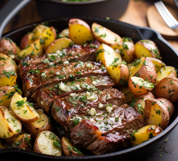 Skillet Steak with Garlic Butter and Potatoes