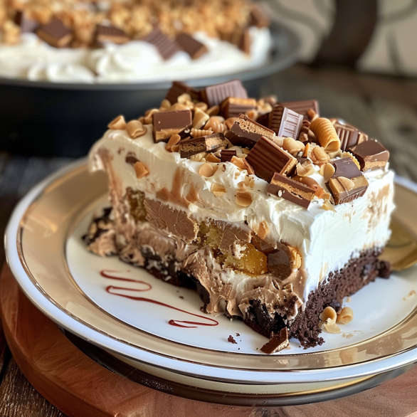 Easy Snickers Poke Cake