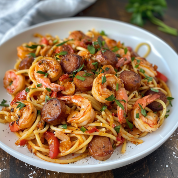 Easy Cajun Shrimp and Sausage Pasta