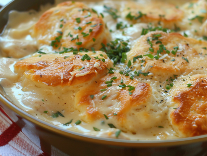 Creamed Chicken and Biscuits Casserole