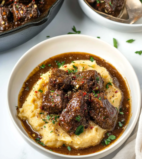 Garlic Butter Steak Bites and Cheesy Smashed Potatoes