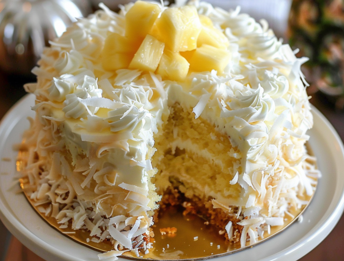 Pineapple Coconut Surprise Cake