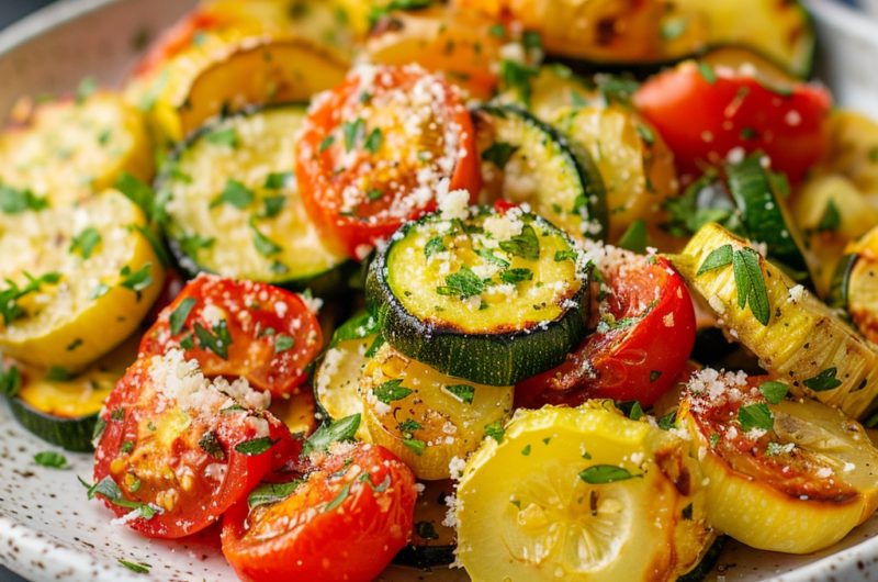 Roasted Garlic-Parmesan Zucchini, Squash, and Tomatoes