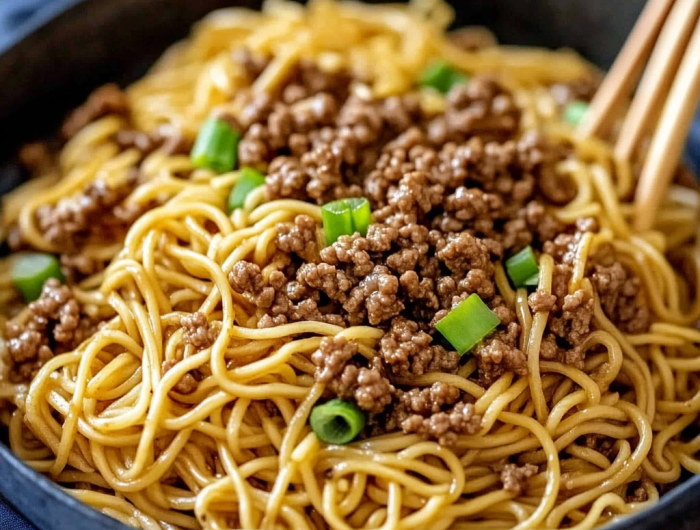 15 Minute Mongolian Ground Beef Noodles