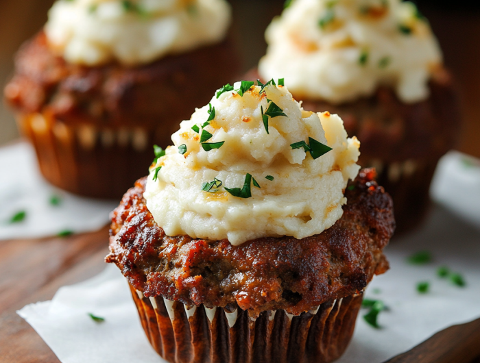 Easy Meatloaf Cupcakes with Whipped Potato Topping