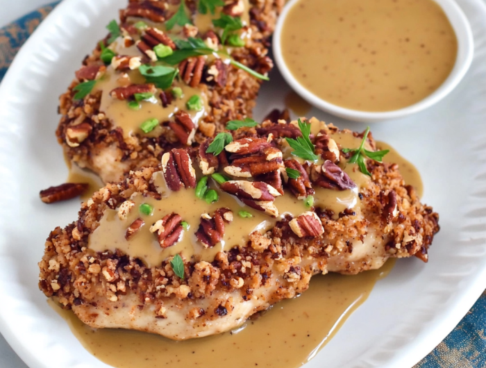 Easy Pecan Crusted Chicken and Maple Mustard Sauce