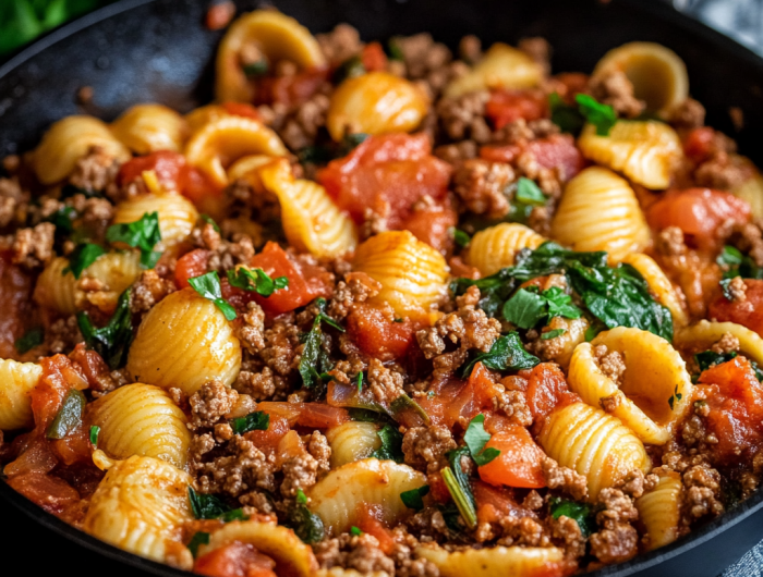 Easy Simple Ground Beef Shells Skillet