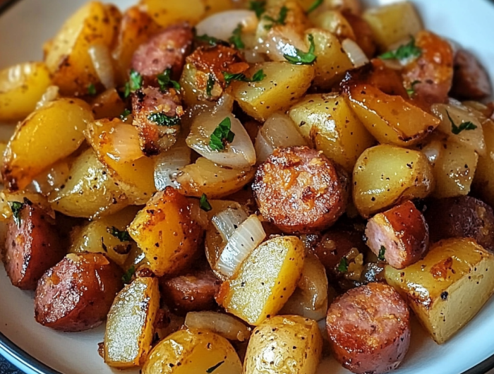 Fried Potatoes, Onions, and Smoked Polish Sausage