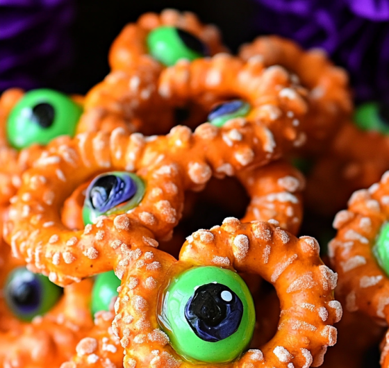 Easy Halloween Eye of Newt Pretzels