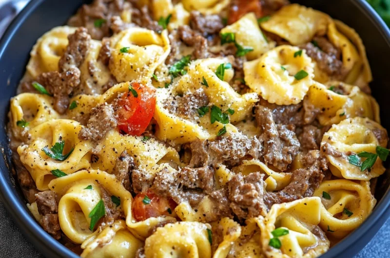 Easy Philly Cheesesteak Tortellini Pasta