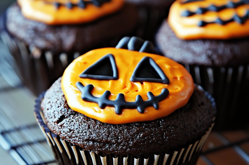 Easy Spooky Jack-O-Lantern Cupcakes