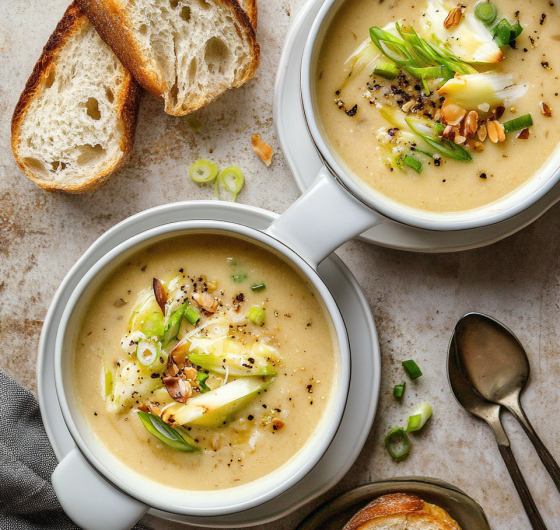 Easy Cheddar Cauliflower and Roasted Garlic Soup