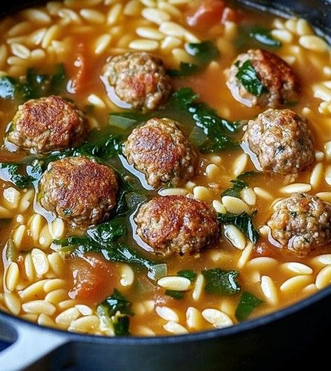 Easy Meatball Stew with Orzo and White Beans