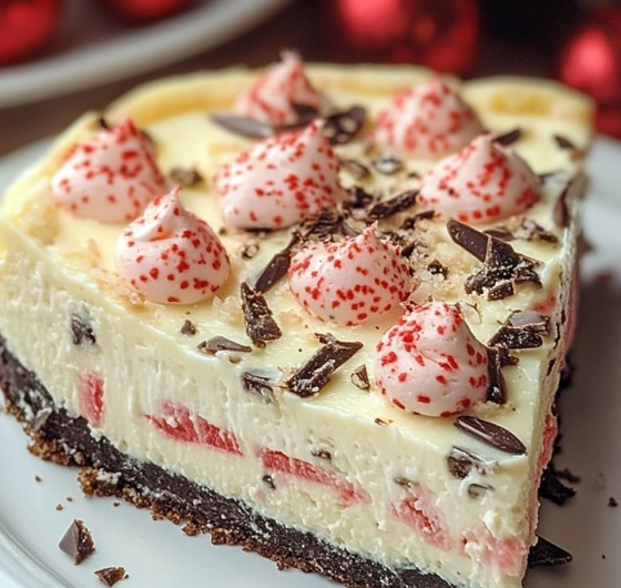 Easy No Bake Peppermint Bark Cheesecake