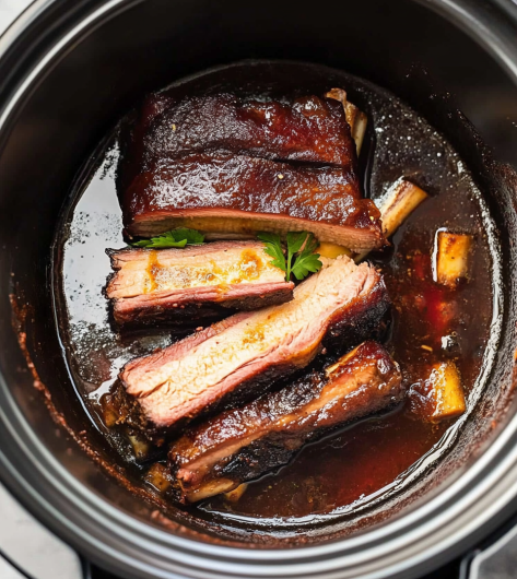 Easy Slow Cooker Barbequed Beef Ribs