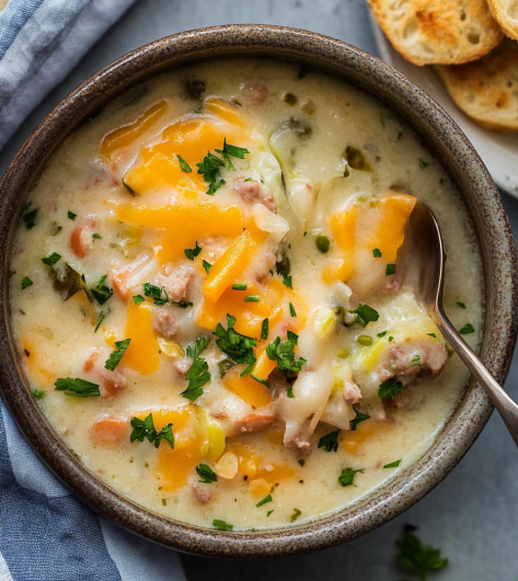 Easy Slow Cooker Cheesy Burger Flavored Soup