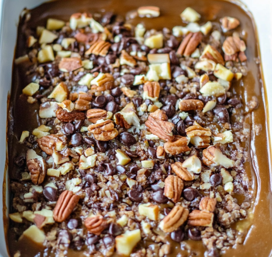 Easy Chocolate Turtle Poke Cake