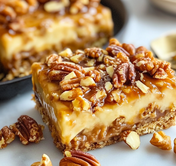 Easy Praline Crumb Caramel Cheesecake Bars