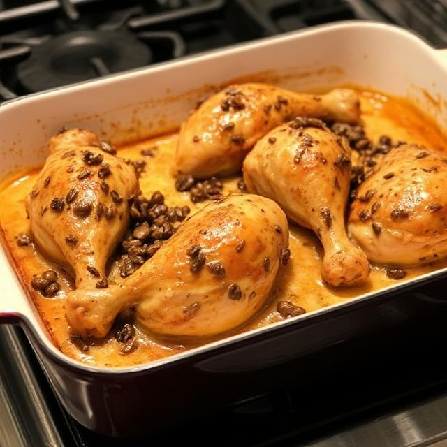 Easy Creamy Mushroom Baked Chicken Legs