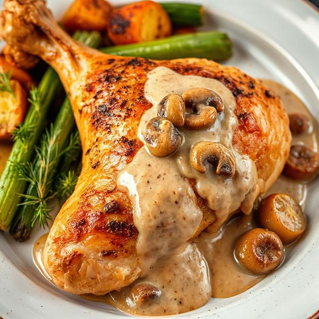 Easy Creamy Mushroom Baked Chicken Legs