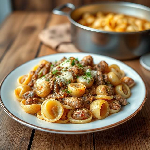 Easy One-Pot Creamy Beef and Shells