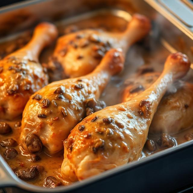 Easy Creamy Mushroom Baked Chicken Legs