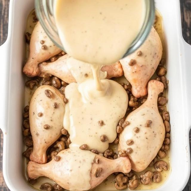 Easy Creamy Mushroom Baked Chicken Legs