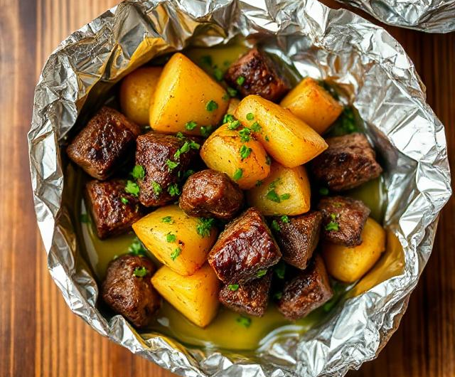 Easy Garlic Butter Steak and Potato Foil Packets