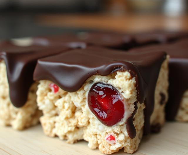 Easy Chocolate Covered Cherry Rice Krispies Treats