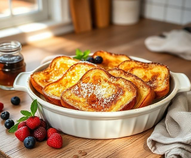 Easy Vanilla Maple Baked French Toast