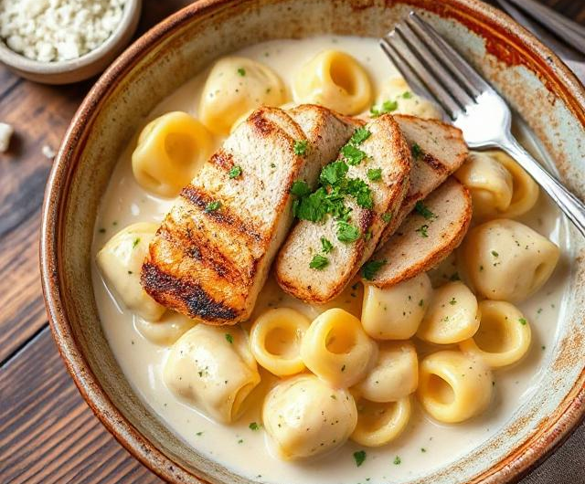 Easy Asiago Tortellini Alfredo With Grilled Chicken