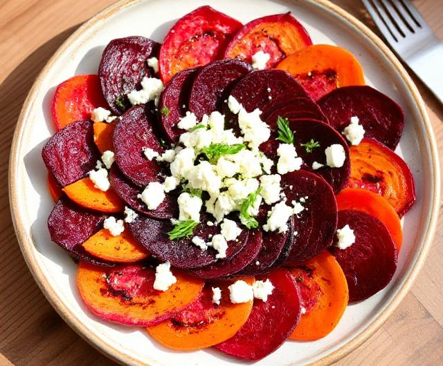 Easy Roasted Beet and Carrot Carpaccio with Feta