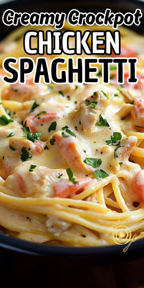 Easy Creamy Crockpot Chicken Spaghetti