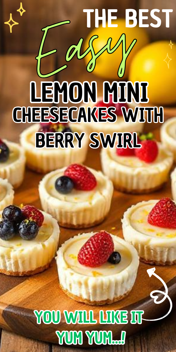 Easy Lemon Mini Cheesecakes with Berry Swirl