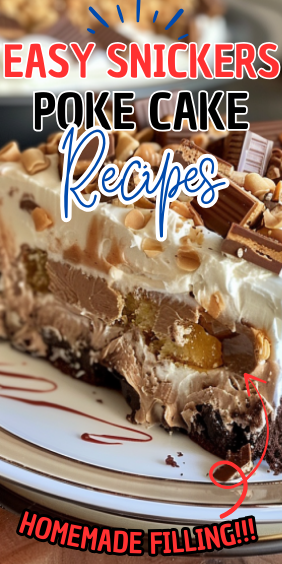 Easy Snickers Poke Cake