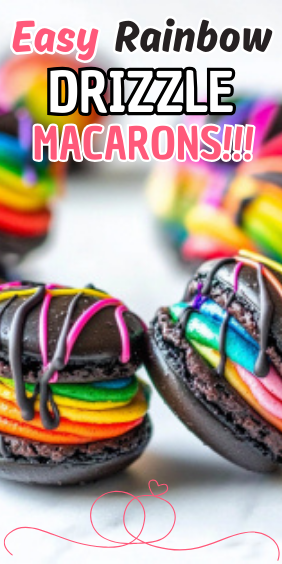 Easy Rainbow Drizzle Macarons