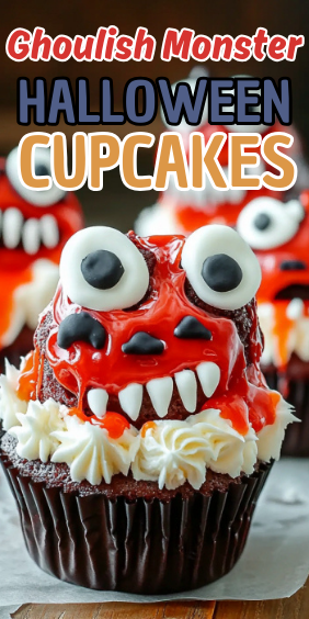 Easy Ghoulish Monster Halloween Cupcakes