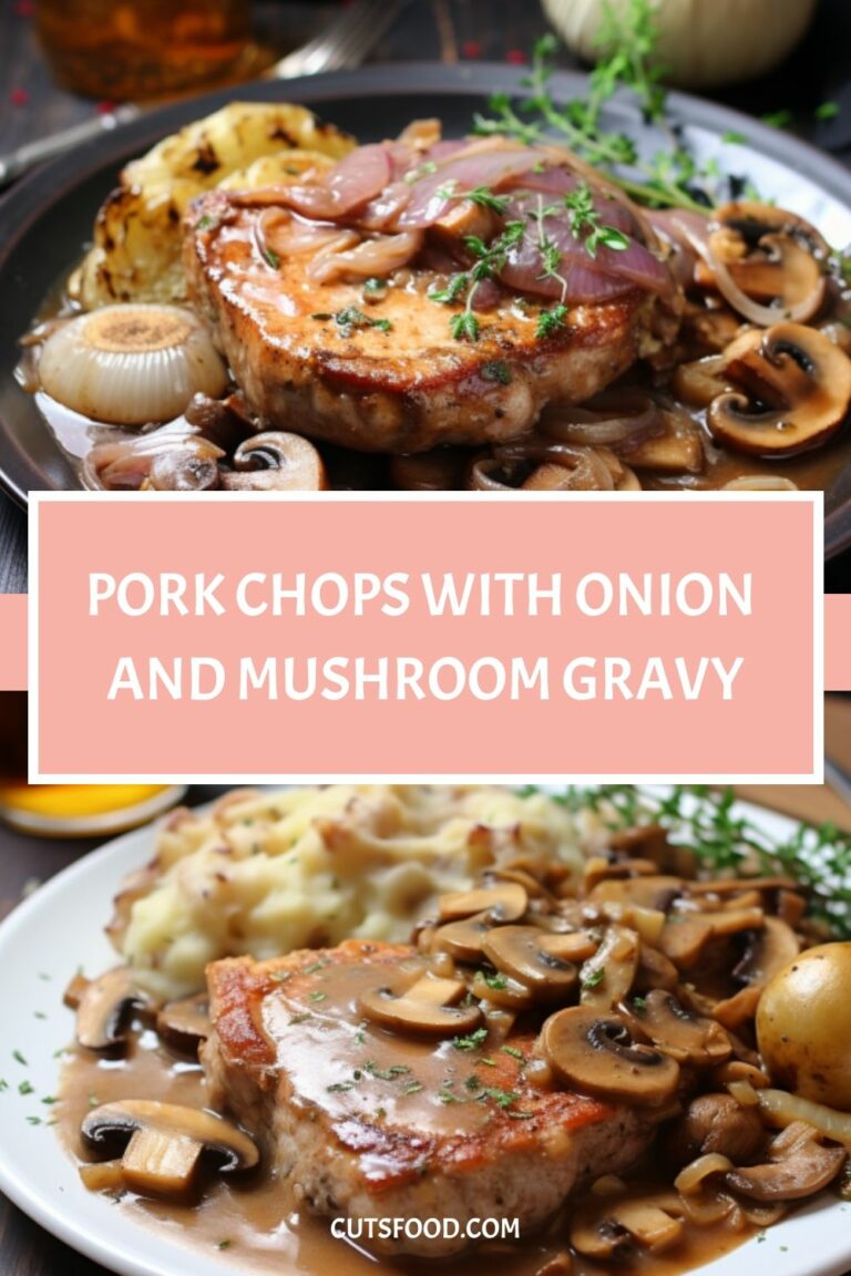 Pork chops with onion and mushroom gravy