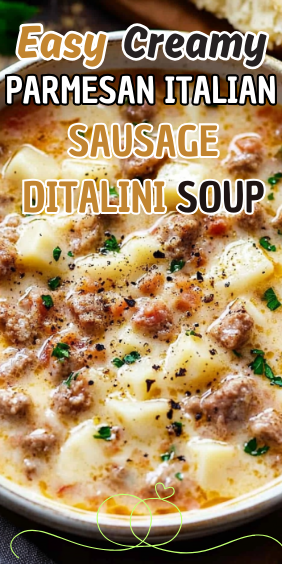 Easy Creamy Parmesan Italian Sausage Ditalini Soup