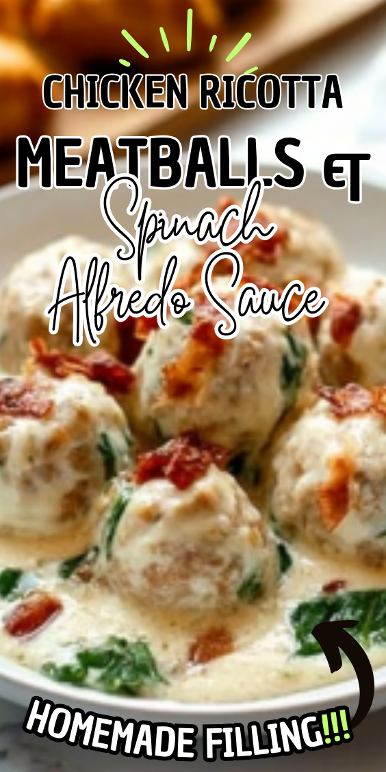 Easy Chicken Ricotta Meatballs with Spinach Alfredo Sauce