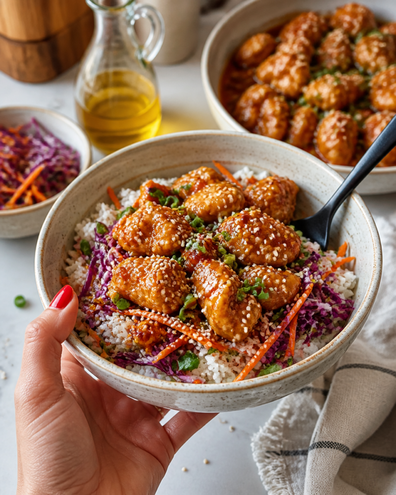 Easy Bang Bang Chicken Bowl — Sweet Spicy Rice Bowl