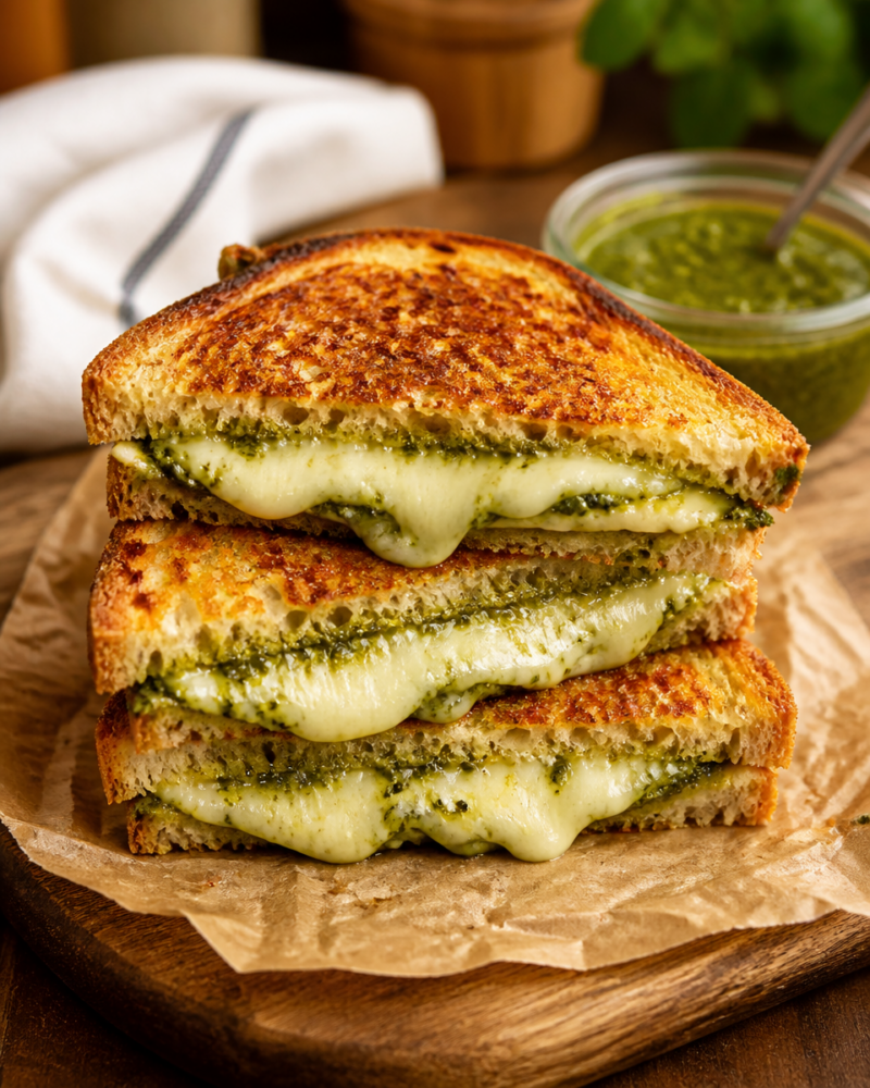 Easy Pesto Grilled Cheese — Crispy Gourmet Sandwich