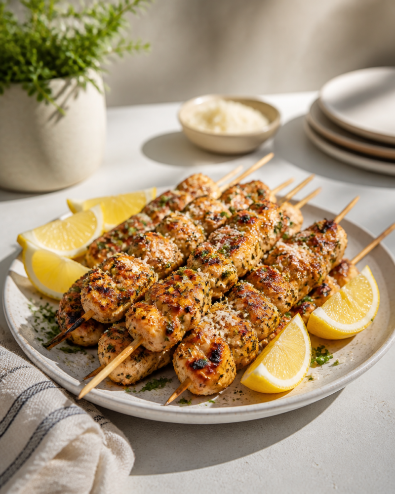 Easy Garlic Parmesan Chicken Skewers